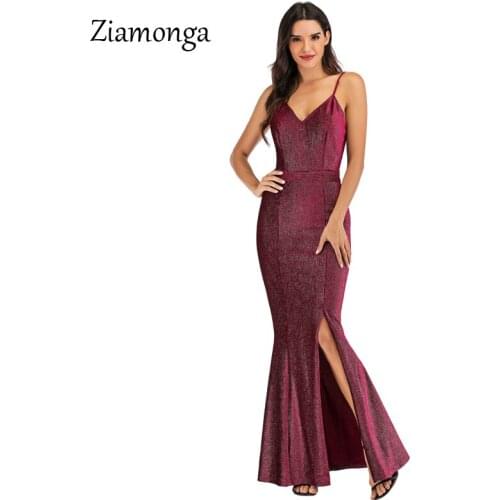 Ziamonga 2019 Women Sexy Spaghetti Strap High Split Dresses Female Solid Color Elegant Maxi Dress Female Formal Party Dresses