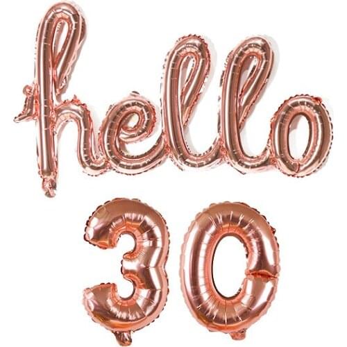 1set Rose Gold Hello 30 Baby Balloons Baby Shower 10/13/15/21/25th 30th Birthday Party Decor Number Balls