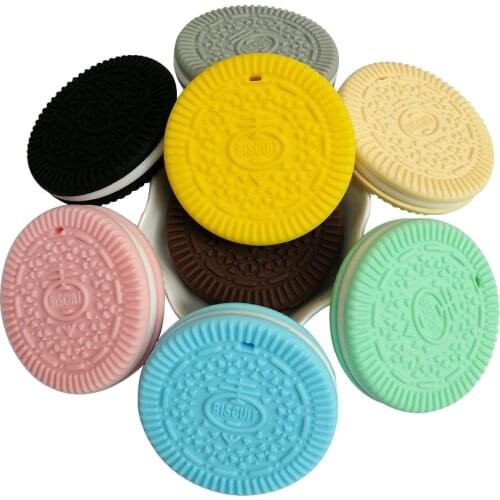 Joepada 10Pcs/lot Biscuits Silicone Beads Cookie Baby Teether For DIY Baby Teething Pacifier Chain Accessories Food Grade Beads