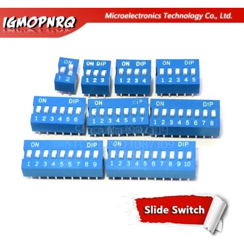 10PCS Slide Type Switch Module 1 2 3 4 5 6 7 8 9 10 12 Bit 2.54mm Position Way DIP Blue Pitch Toggle Switch Blue Snap Switch