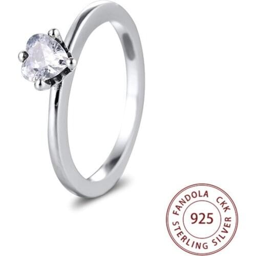 2020 Genuine 925 Sterling Silver Ring Female Clear CZ Heart Solitaire Wedding Rings for Women Fashion Jewelry Anillos