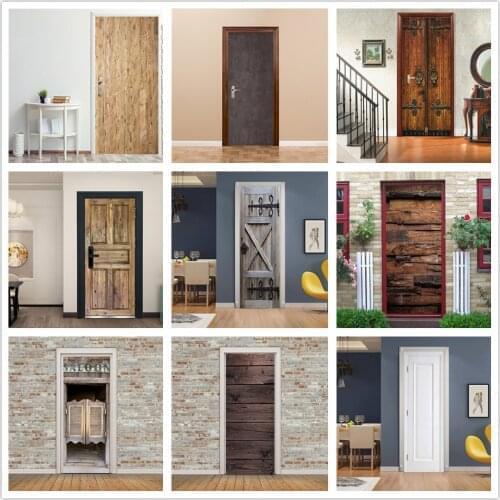 3D Bedroom Door Wallpaper Still Life Self-Adhesive Pvc Wooden Door Stickers Home Decor Vintage Waterproof Mural Poster