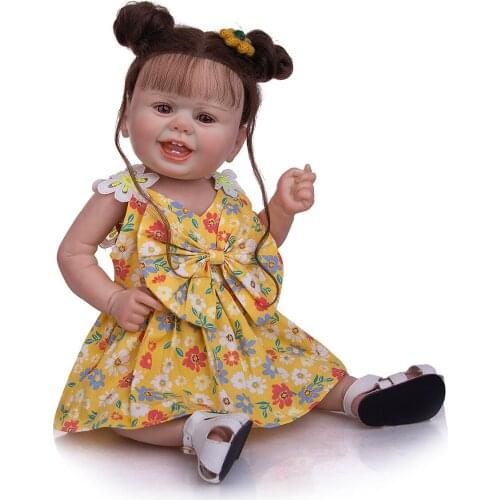 55CM Cute Smiley Reborn Baby Dolls Realistic face Silicone Body Gift For Children