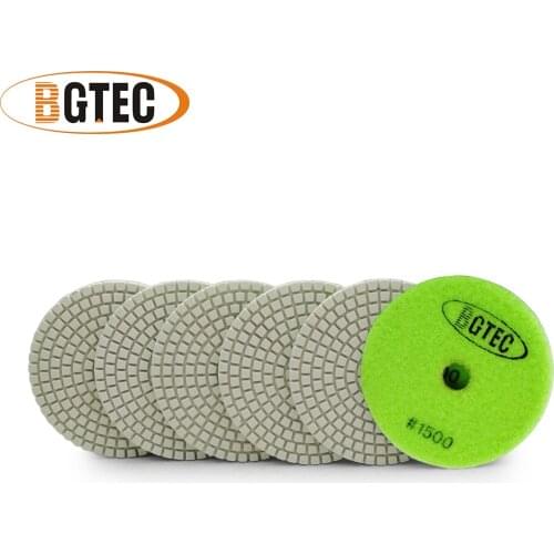 BGTEC 4inch 6pcs #1500 wet diamond flexible polishing pads 100mm sanding disc for granite, marble, ceramic