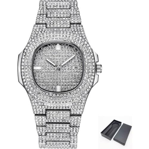 Hip Hop Quartz Watch For Men Bling Diamond Womens Wrist Watches Female Silver Tone Steel Band Relogio Masculino Ladies Gift 2019