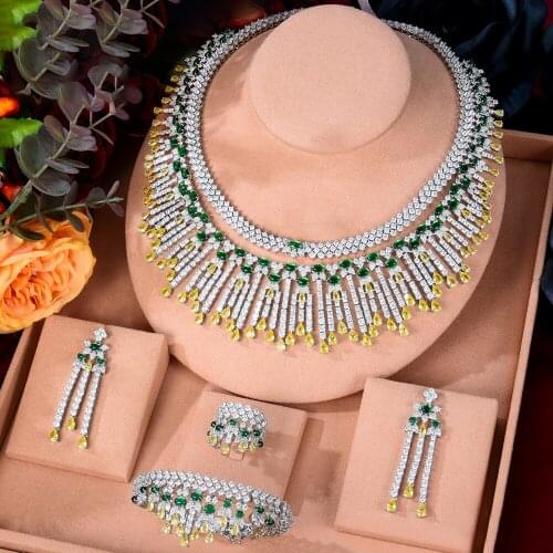 KellyBola Fashion Gorgeous Noble High Quality Zircon Pendant Jewelry 4PCS Dubai African Bride Wedding Banquet Luxury Trendy Set