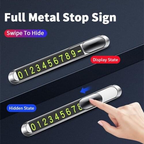 Creative Swipe to Hide Car Temporary Parking Card Luminious Phone Number Card Plate Zinc Alloy Car Park Stop Sticker Car Styling