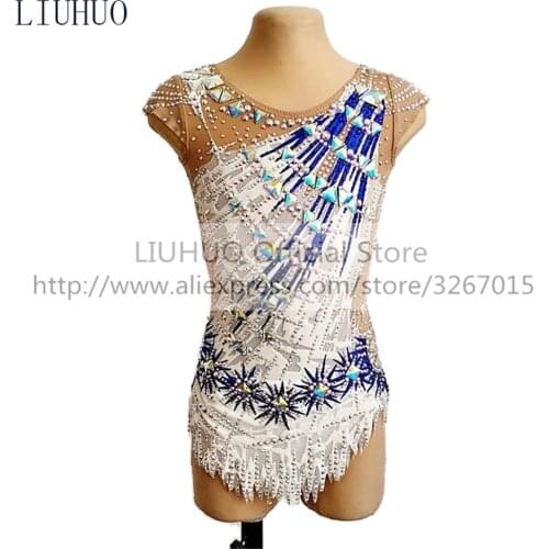 LIUHUO Womens Girls' Performance Rhythmic Gymnastics Competition Leotard Artistic Costume Ice Skating Dress Customize White