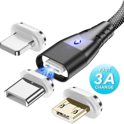 Magnetic Cable Micro USB Type C For iPhone Lighting Cable 1M 3A Fast Charging Wire Type-C Magnet Charger Phone Cable