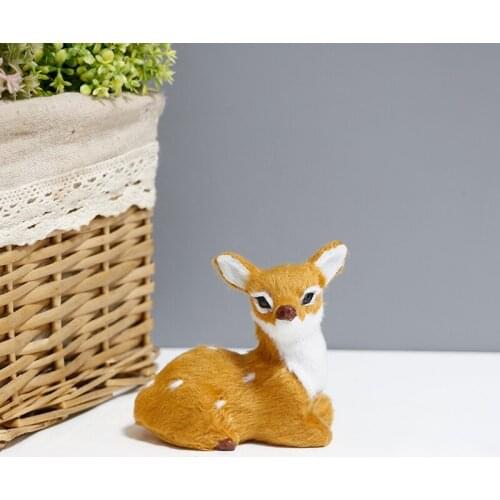 Small Christmas Reindeer Mini Sitting Deer Figurine Statue New Year Ornaments Home Office Outdoor Lawn Decoration