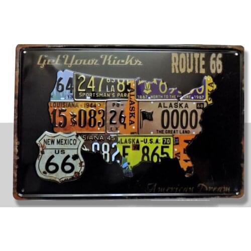 PLAQUE métal vintage USA ROUTE 66 get your kicks 30 X 20 cm relief