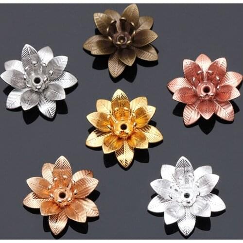 Mibrow 20pcs/lot Gold Silver Color 6*15mm Copper Flower Bead Caps Flower Filigree Loose Spacer Bead Caps For DIY Jewelry Making