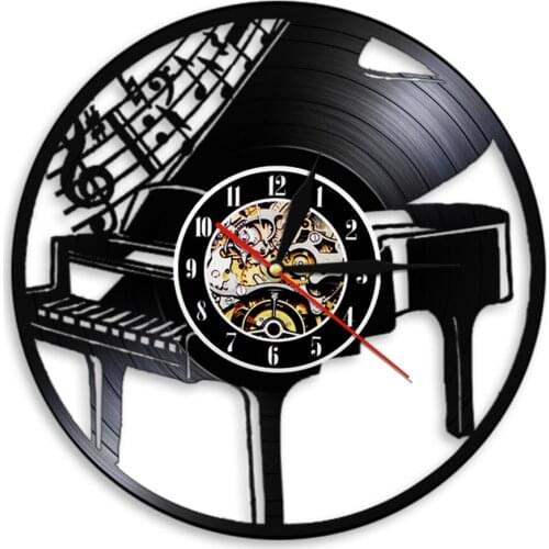 Play The Piano Vinyl Record Wall Clock Home Decor Vintage Wall Watch Musician Time Clocks LED Wall Art Gift For Pianist Player
