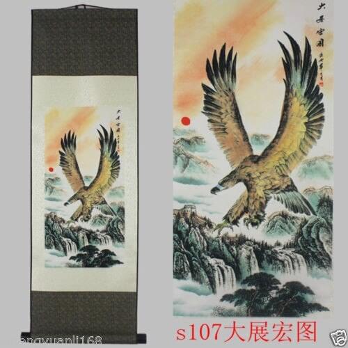 Chino seda Suzhou arte águila decoración desplácese pintura dibujo S107 pared adorno murales casa Decoración