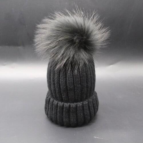 New thick version knitted pom pom beanies warm women colorful dyed genuine raccoon fur colorful pom pom beanies hat unisex hat