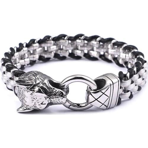 New jewelry titanium steel Wolf head mens bracelets