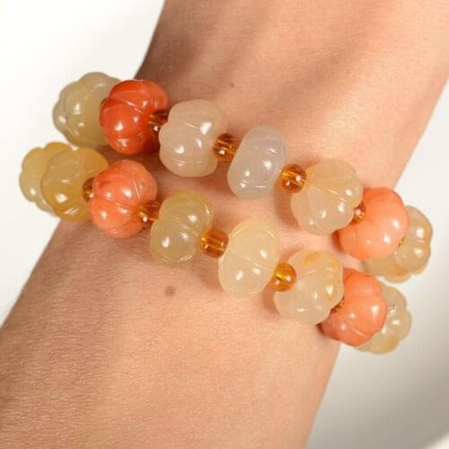 The New Natural Pure Color Jade Bracelet Supports High-quality Gold Silk Jade Pumpkin Bead Bracelet