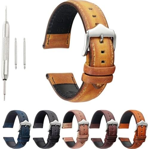 Onthelevel Handmade Vintage Leather Strap Watch Band Watch Accessories Bracelet Dark blue/Black/ Dark red 20mm 22mm Watchband