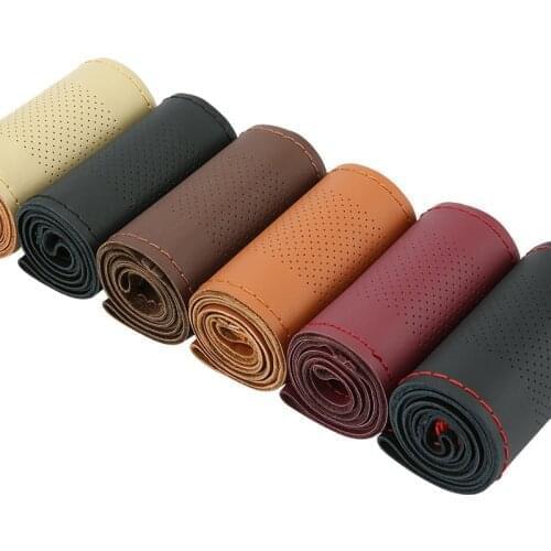 Car Steering Wheel Covers Braid DIY 38cm Soft Artificial Leather Car Covers Car With Needle And Thread Auto Accessories