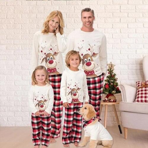 Family Christmas Pajamas Set Casual Deer Print Parent-child Sleepwear Women Kids Xmas Family Matching Clothes Family Outfits