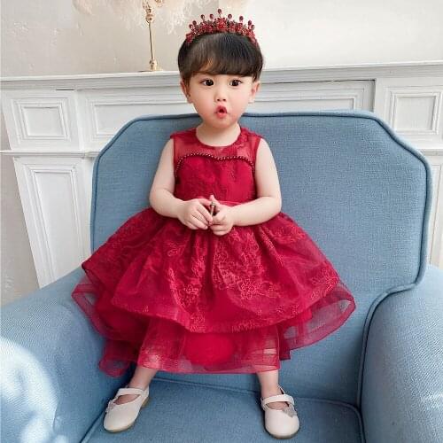 2021 Summer Flower Baby Girls Dresses Kids Clothes Floral Bow Party Dress Girls Wedding Baptism Princess Evening Dresses