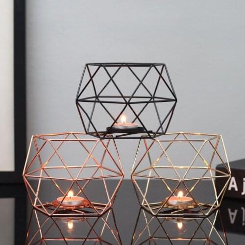 Nordic Style 3D Geometric Wrought Rack Candle Holder Candlestick Metal Hollow Retro Gold Candlestick Candle Holder Home Decor