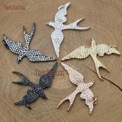 White Black Zirconia Pave Swallow Pendant Rose Gold Gunmetal Silver Electroplated Cute Bird Jewelry Findings 28*38 mm PM9157