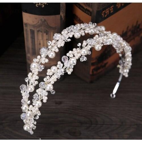 Fashion Double HeadBand Pearls Crystal Bridal Crowns Hand-made Princess Head band Wedding Accessories SQ0148