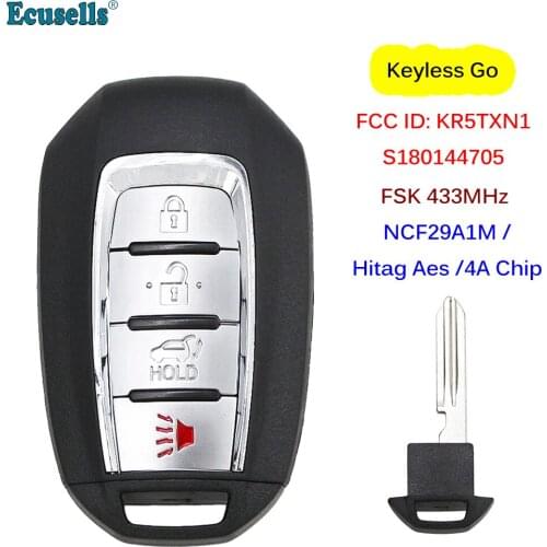 4 Buttons Keyless go smart Remote Key FSK 433MHz NCF29A1M HITAG AES 4A Chip for Infinit QX50 2020 2021 FCC ID KR5TXN1 S180144705