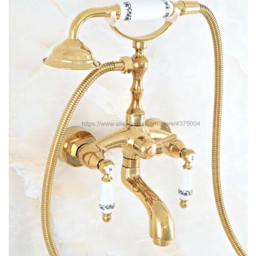 Luxury Bathtub Faucets Gold Brass Bathroom Faucet Mixer Tap Wall Mounted Hand Held Shower Head Kit Shower Faucet Sets Nna814