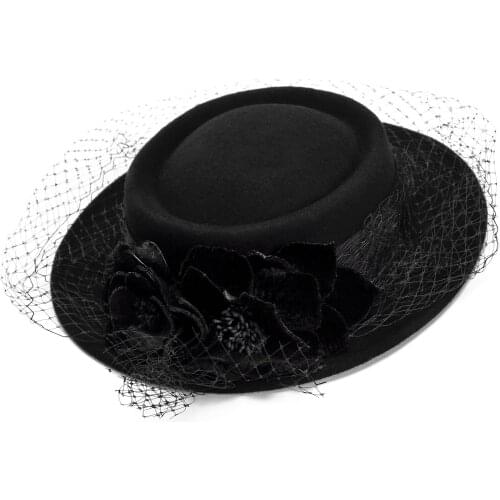 Fedoras Wedding Woman Hat Black Fascinators Elegant Fashion Hats Flowers Veil Prom Jazz Banquet Cocktail Church Wool Felt Caps