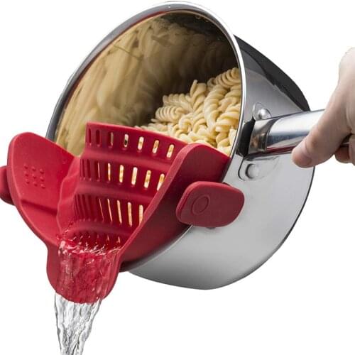Silicone Kitchen Strainer Clip Pan Drain Rack Funnel Draining Excess Liquid Rice Pasta Vegetable Washing Colander Kitchen Tools