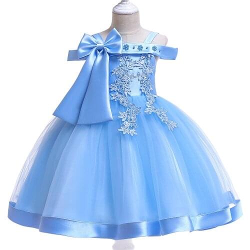 Wedding Dress For Girls Princess Party Dress Ball Gown Kids Shoulderless Bow Flower Girl Dresses 4-12 Years vestidos formales