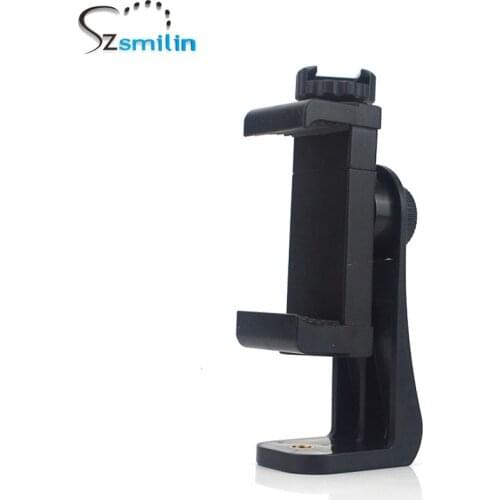 360 Rotating Dual 1/4" Screw 58-105mm Cell Phone Selfie Tripod Swivel Clamp Mount with Fill Light Socket for iPhone 5s 6s 7 8 X