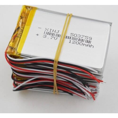 XINJ 10pcs 3.7V 1200mAh 3wires for thermistor lithium polymer battery lipo cell 503759 For GPS mp5 Camera E-book Phone Tablet PC