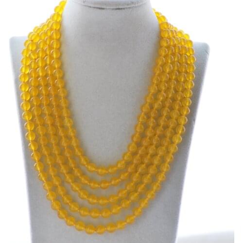 Z10733 17"~100" 8mm Round Yellow Jade Bead Necklace