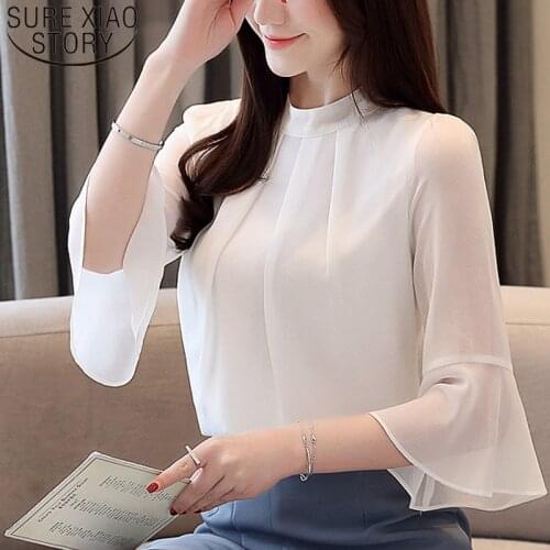 Women Blouses Women Tops Blusas 2021 Elegante Women Half Flare Sleeve Shirt Chiffon Blouse White Blouse Shirts Shirts 3747 50