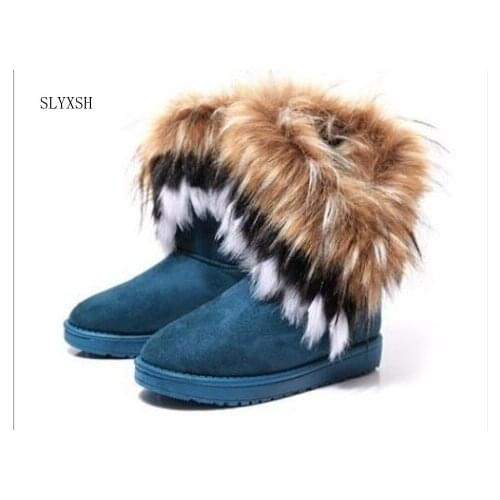 SLYXSH Fur Boots Winter Warm Ankle Boots For Women Snow Shoes Woman Round-toe Slip On Female Flock Snow Boot Ladies Shoes