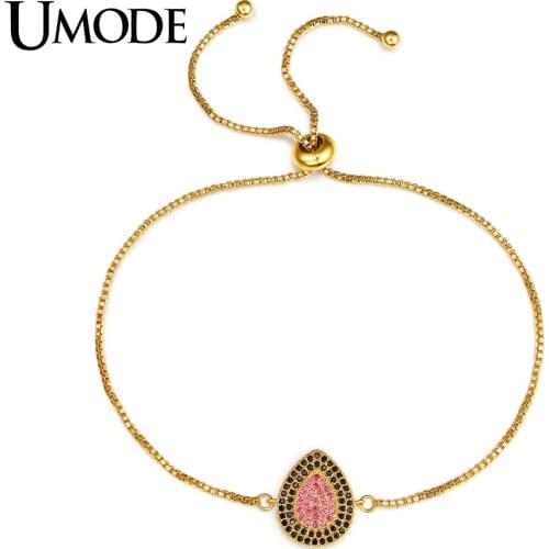UMODE New Charm Water Drop Black Crystal Cute Bracelets for Women Gold Color Vintage Jewelry Leaves Pulseras Mujer Moda AUB0100C