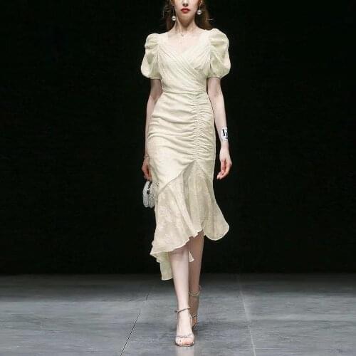 IVY HE High Quality Designer Runway Vintage Elegant Midi Long Dress Summer Party Dinner Dresses Traf Elbises Fishtail Dress Robe