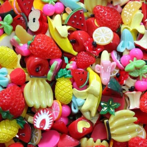 30pcs Cartoon fruits Random Mix Miniature Resin Christmas Gift Chocolate Color Dessert Beads DIY Phone Case Beauty Material Toy