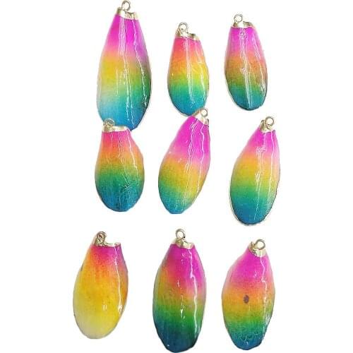 5pcs Natural Conch Shell Colorful 20*44mm Gilt Edge Oval Small Pendant for Charms Jewelry Making DIY Necklace Choker Accessories