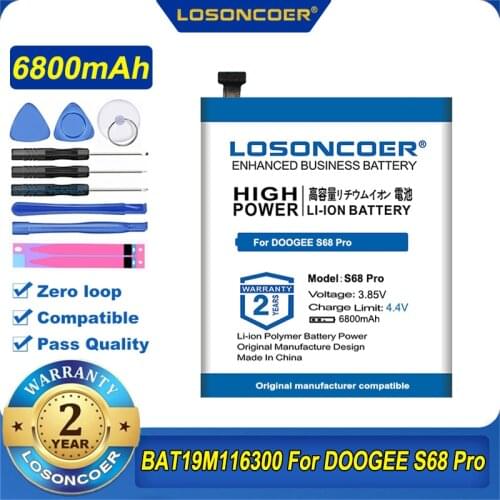 100% Original LOSONCOER 6800mAh BAT19M116300 Battery For DOOGEE S68 Pro With Tools