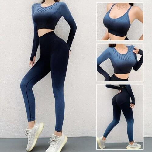 3Pcs Seamless Yoga Set Gym Fitness Clothing Women Yoga Suit Sportswear Female Workout Leggings Top Sport Clothes Training Tights