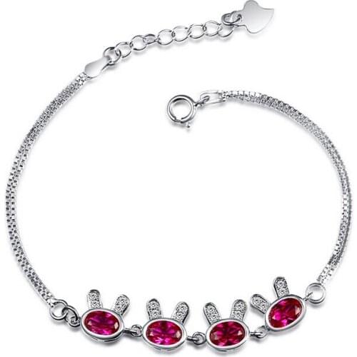 Rabbit Silver Bracelet 100% Guaranteed Real 925 Sterling Silver Bracelet with Cubic Zirconia