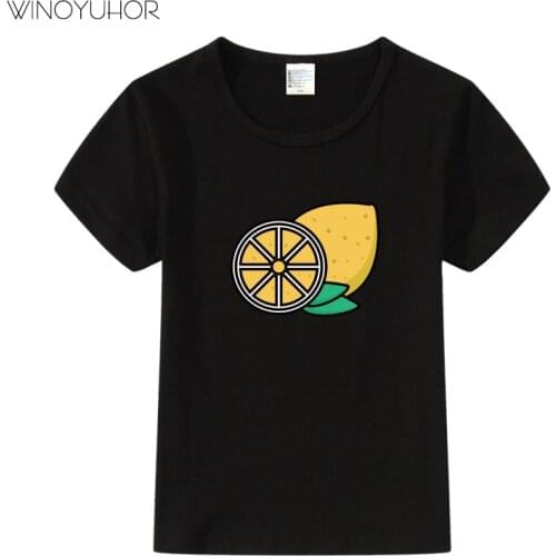 Creative Lemon Print Short Sleeve Cotton Fashion Kids T-shirt Boys T Shirt Summer O-neck Casual Girls Tees 2-9 Years