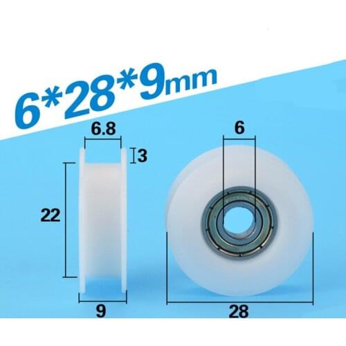 [H0628-9]Free Shipping 696zz bearing coated POM H type BELT PULLEY U H groove wheel for belt 6*28*9