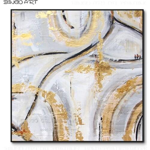 Cheap Price High Quality Hand-painted Beauty Abstract Gold Foil Oil Painting on Wonder Abstract Oil Painting for Wall Decoration