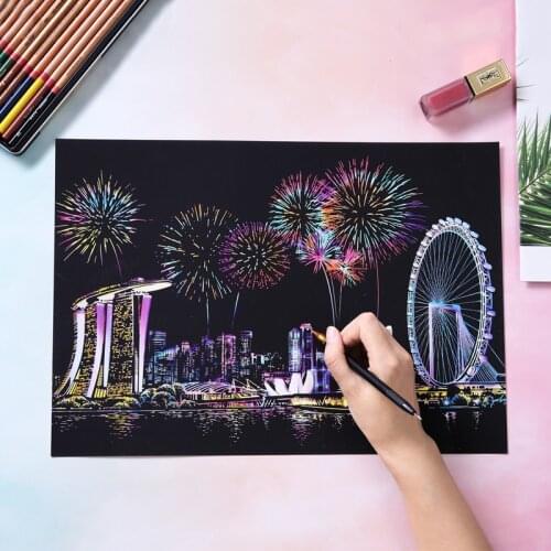 Colorful city scratch painting educational Drawing toys for children gift scratch picture kids crafts art scraping painting