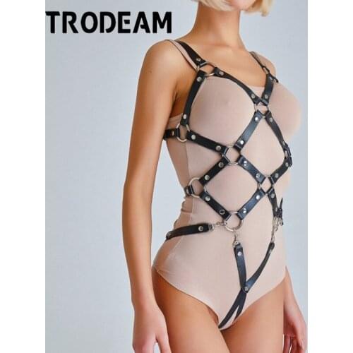 TRODEAM Leather Harness Sets For Women Full Body Bondage Sexy Lingerie Fetish Erotic Waist Band Body Bondage Goth Suspender Punk
